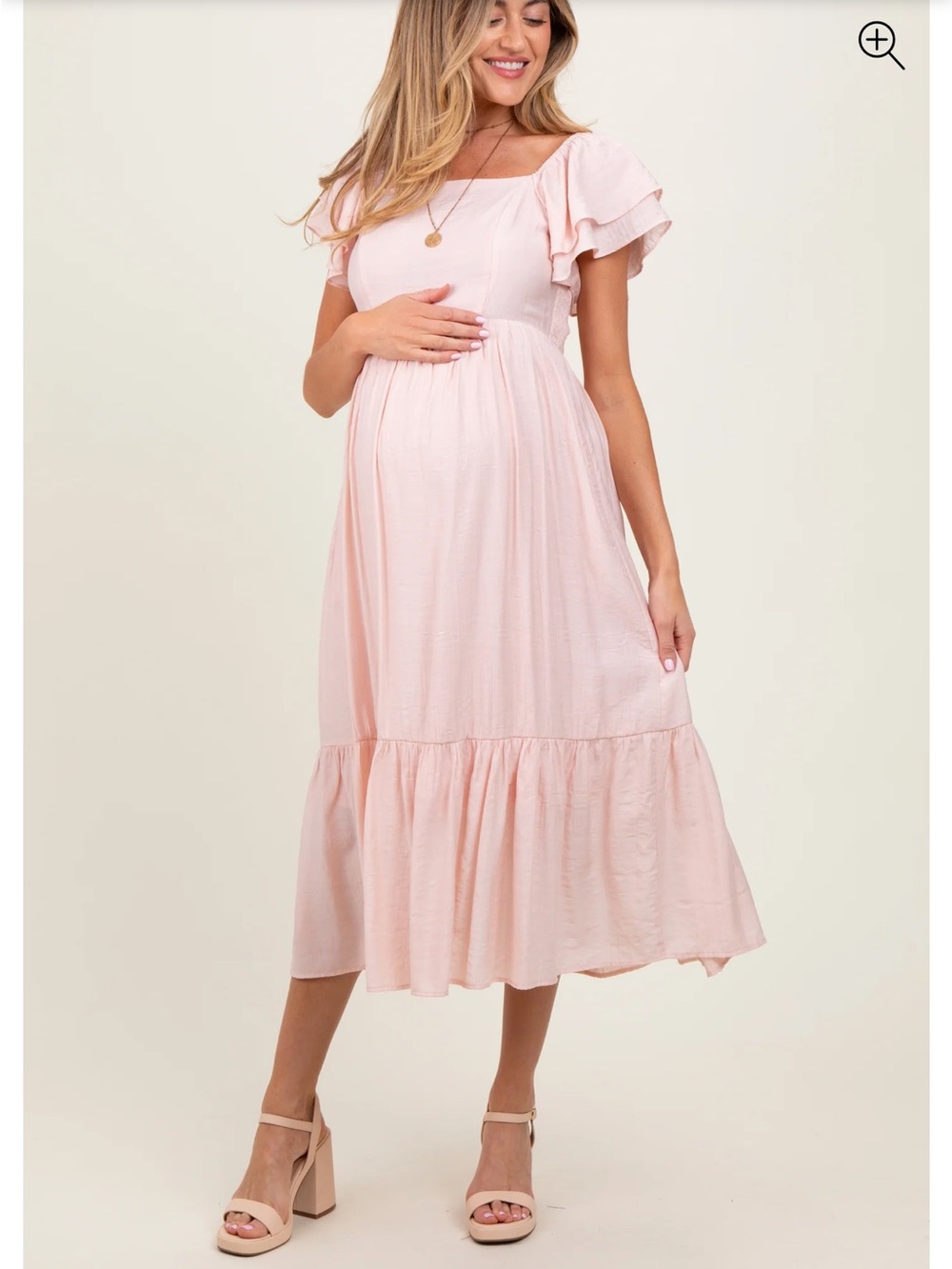 Pinkblush Light Pink Square Neck Ruffle Midi Dress